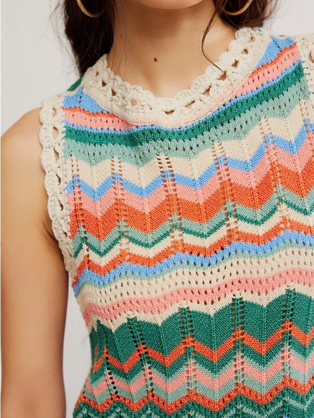 Free People Multicolor Chevron Crochet Mini Dress